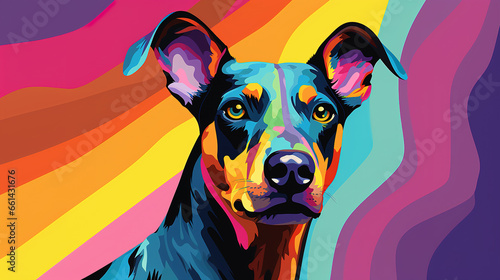 Adorable Doberman Pinscher dog in pop art style painting, minimal. 
