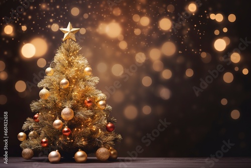 Christmas tree with bookeh background and copy space  dark background  generative ai