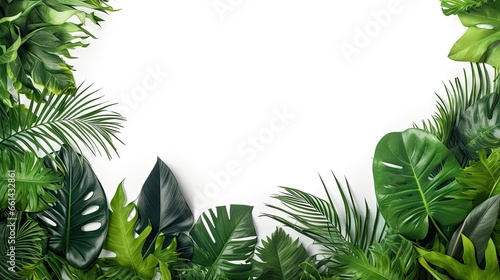 green leaves of the bush monster palm Rubber factory. Pine trees. Bird's nest ferns. Indoor flower arrangements. Nature park. Isolated background on white background.
