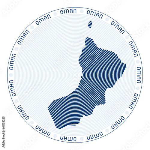 Oman shape radial arcs. Country round icon. Oman logo design poster. Beautiful vector illustration.