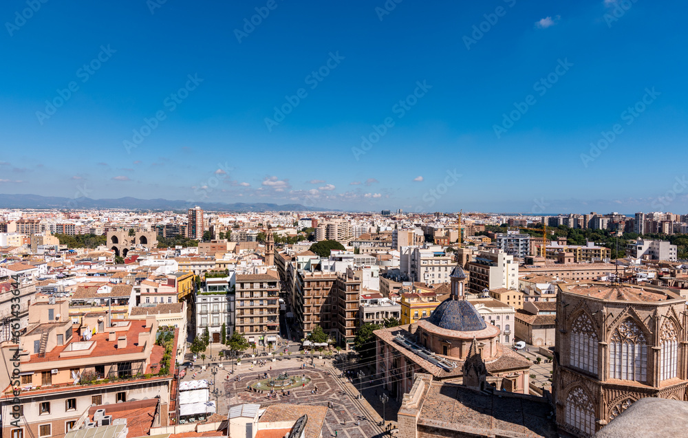 The view over the city of Valencia from the Miguelete: The bell tower called Micalet. 360 degree view of the city. You can enjoy a panoramic view by climbing 207 steps.