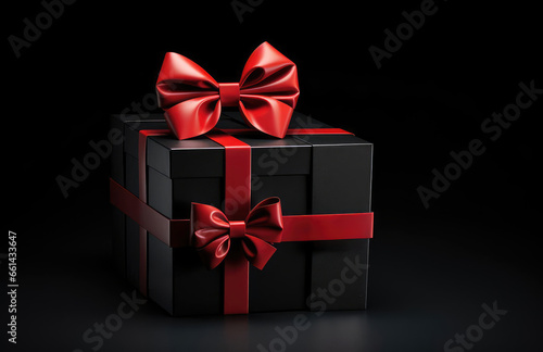 Black gift box with ribbon and bowknot