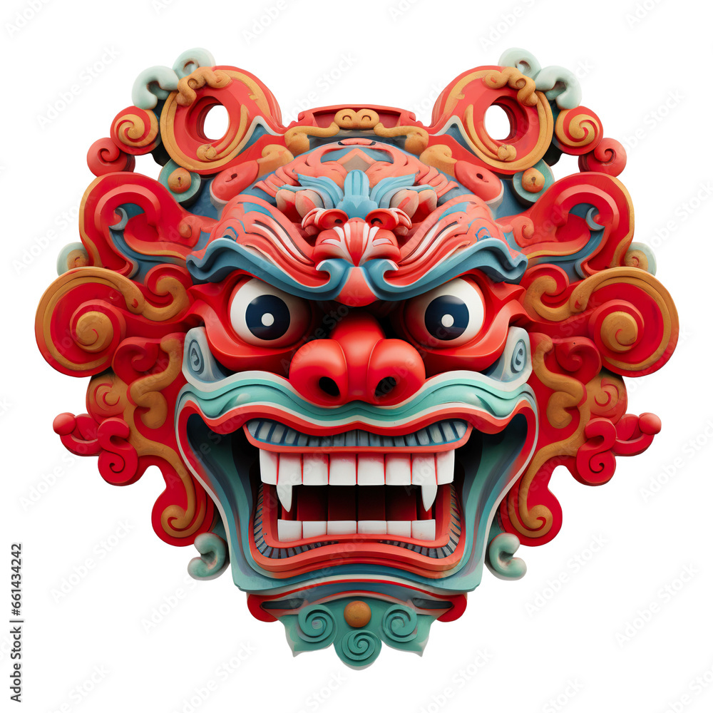 raft a robotic - themed Chinese Lunar New Year decorative mask 3D isolated on a white background PNG raft a robotic - themed Chinese Lunar New Year decorative mask 3D isolated on a white background PNG