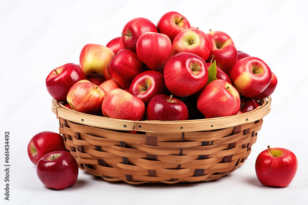 Bushel of fresh apples from an orchard, a symbol of autumn harvest and healthy fruit, isolated on a white background Bushel of fresh apples from an orchard, a symbol of autumn harvest and healthy fruit, isolated on a white background