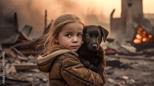anguished child holding a dog  hopeless and alone