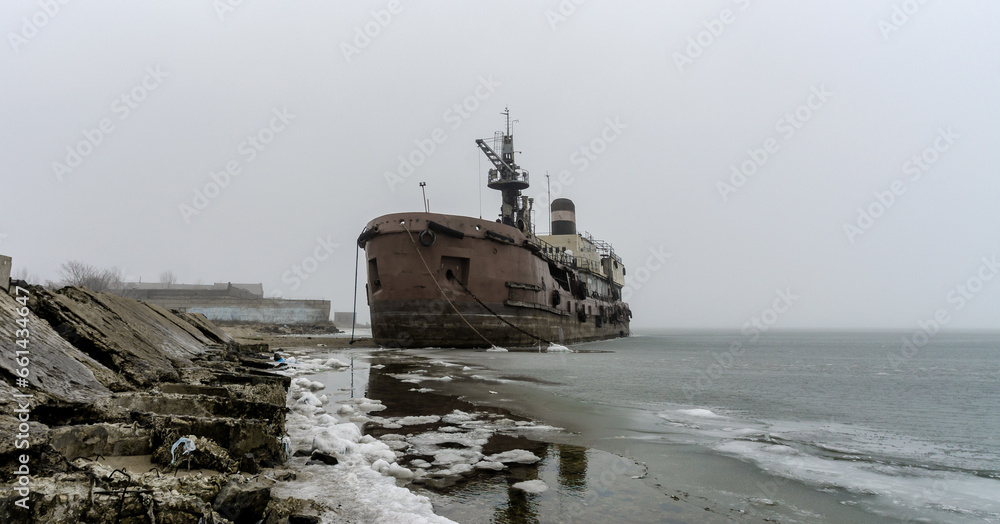 Fototapeta premium old ship ran aground in Ukraine