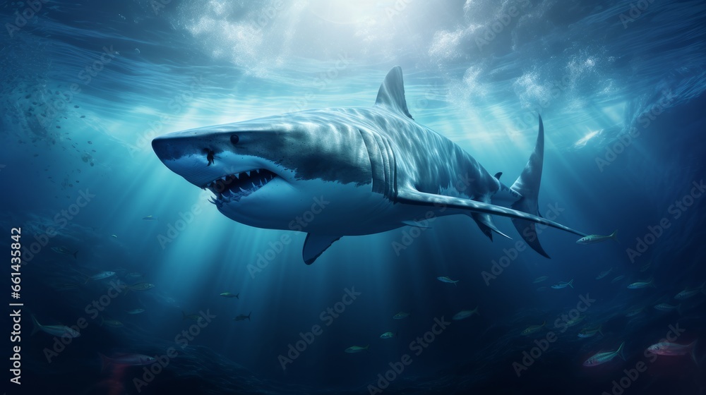 Naklejka premium Shark in the sea, Generative AI