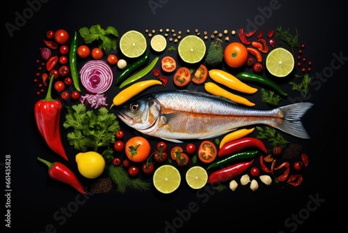 Creative layout fish and vegetables