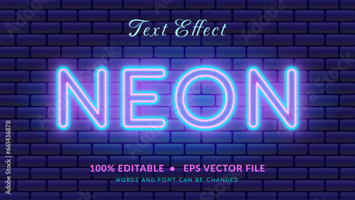 Editable Blue Pink Neon Text Effect with Dark Brick Wall Background. Eps Vector File