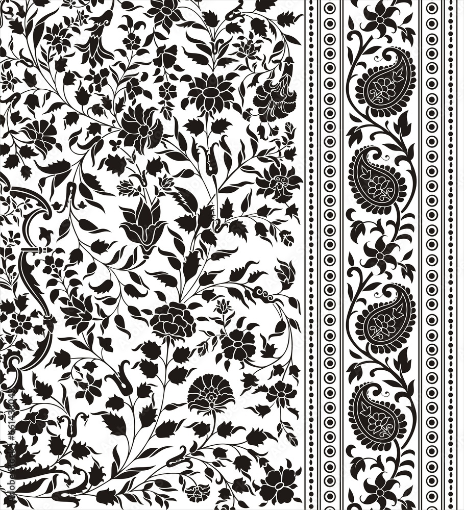 wedding card design, traditional paisley floral pattern , royal India	