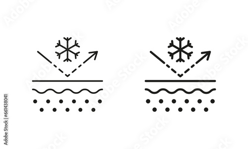 Effect of Skin Cold Line and Silhouette Black Icon Set. Barrier Skin from Cooling Pictogram. Snowflake on Skin Layer, Protection of Skin Frostbite Symbol Collection. Isolated Vector Illustration