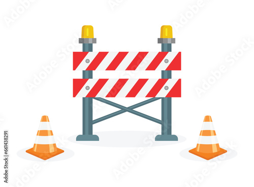 Stop traffic road barrier icon in flat style. Roadwork vector illustration on isolated background. Safety barricade sign business concept.