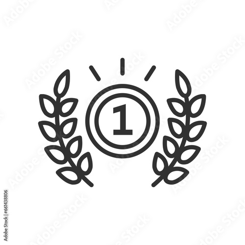 Medal and wreath award, linear icon. Line with editable stroke