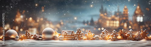 Slika na platnu Weihnachtliche Lebkuchenszene im Schnee, Stadt