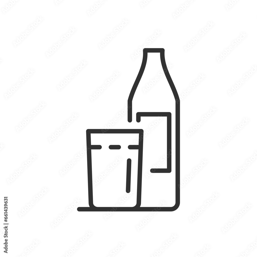 Glass and bottle, linear icon. Line with editable stroke Glass and bottle, linear icon. Line with editable stroke