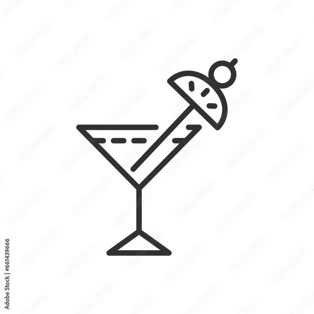 Cocktail in a triangular glass, linear icon, linear icon. Line with editable stroke Cocktail in a triangular glass, linear icon, linear icon. Line with editable stroke