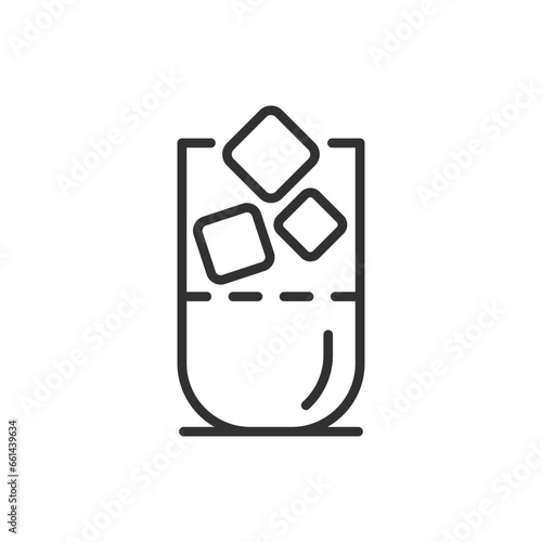Add ice to the drink, linear icon. Line with editable stroke