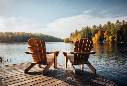 Wooden chair on the lake