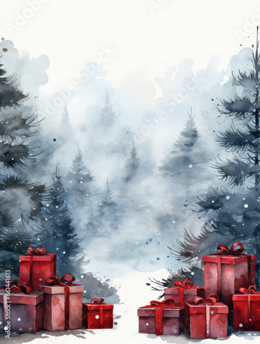 Watercolor Christmas Greeting Card Mockup, Generative AI © Vig