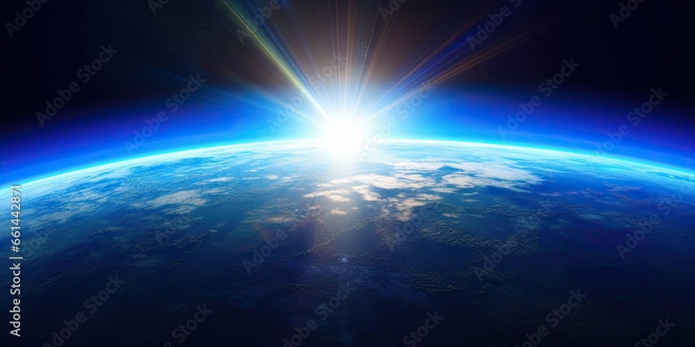 Fototapeta premium Earth nighttime beauty. Illuminated planet in space. Galactic perspective. Nocturnal glow. Shadow of universe. Horizon in milky way