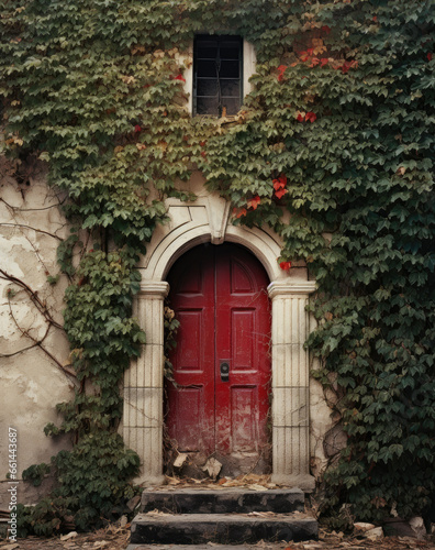 Old wooden door overgrown with ivy  © Pinklife