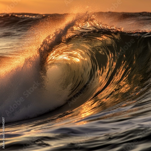 Sunset on the ocean wave. The sun's rays are reflected in the water.