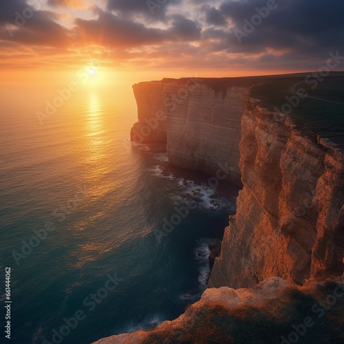 Beautiful seascape with rocks and sunset. 3d rendering © Samira