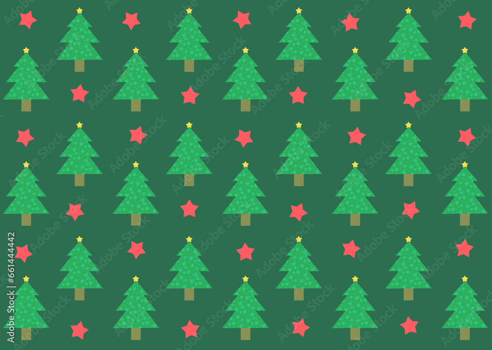 クリスマス　パターン背景　クリスマスツリーと星