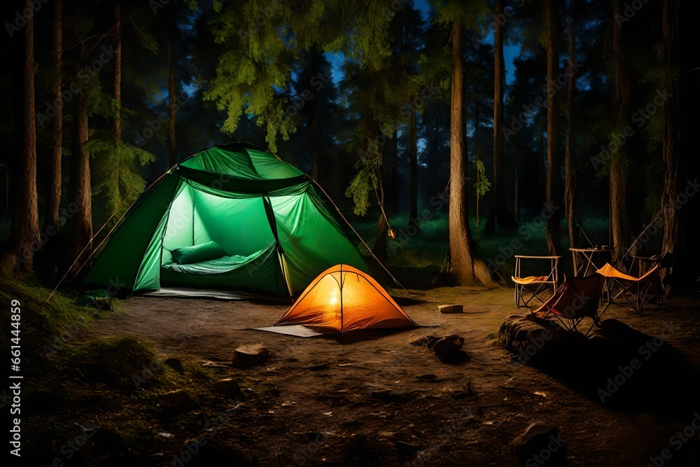 Night Camping Oasis Under Moonlit Sky
