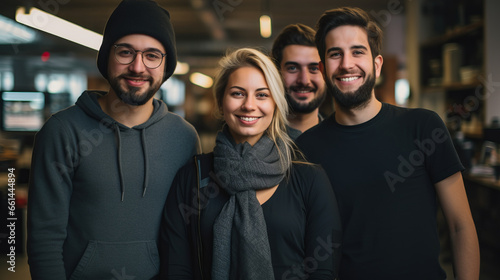 Diverse group picture of young freelancers man and woman standing looking at the camera photo