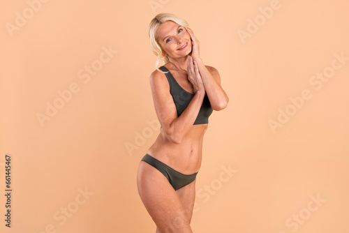 Fotografie Photo of gentle stunning graceful gentle lady sexy body ideal shape soft fresh f
