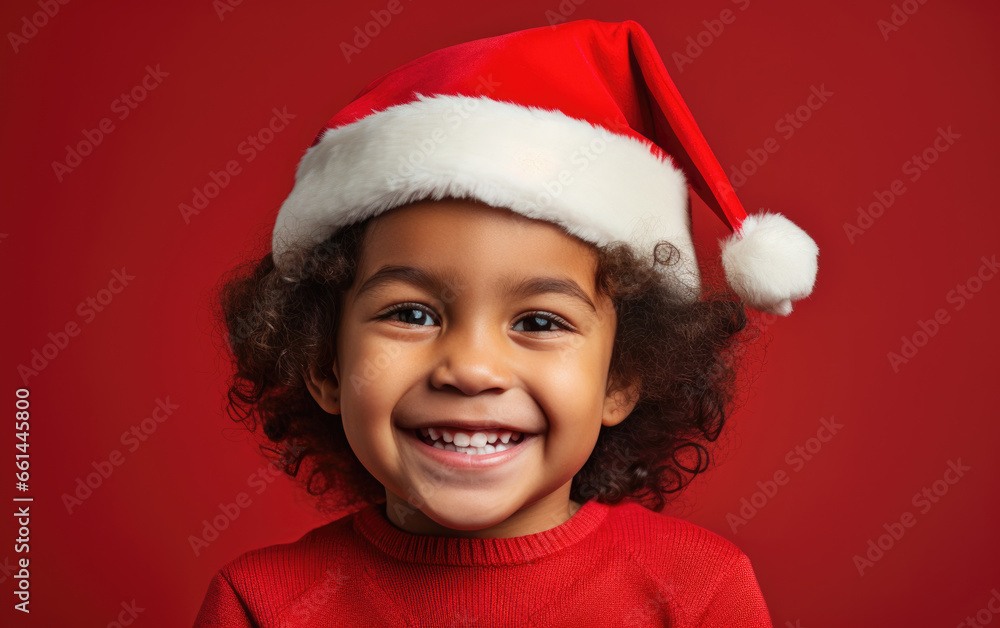 smiling beauty kid boy wearing Santa red hat and color clothes on solid color background. smiling beauty kid boy wearing Santa red hat and color clothes on solid color background.