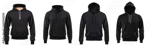 collection of blank black male hoodie sweatshirt long sleeve with clipping path, men's hoodie with hood for your design mockup for print, isolated on a white background. template for winter clothes.