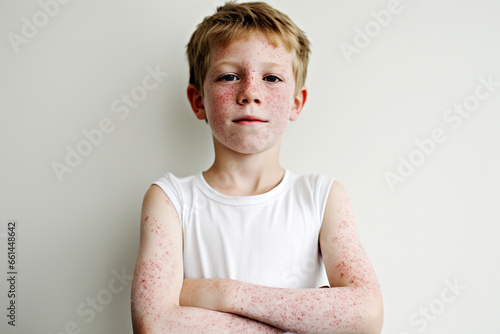 Child with atopic eczema, close-up on arm, skin problem