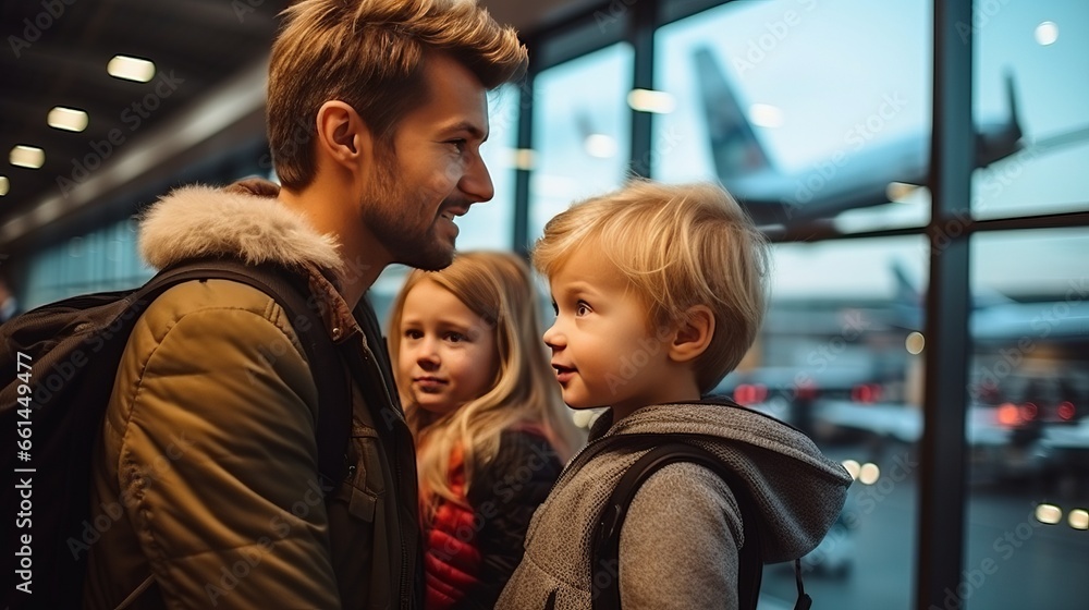 Family traveling  going to airport