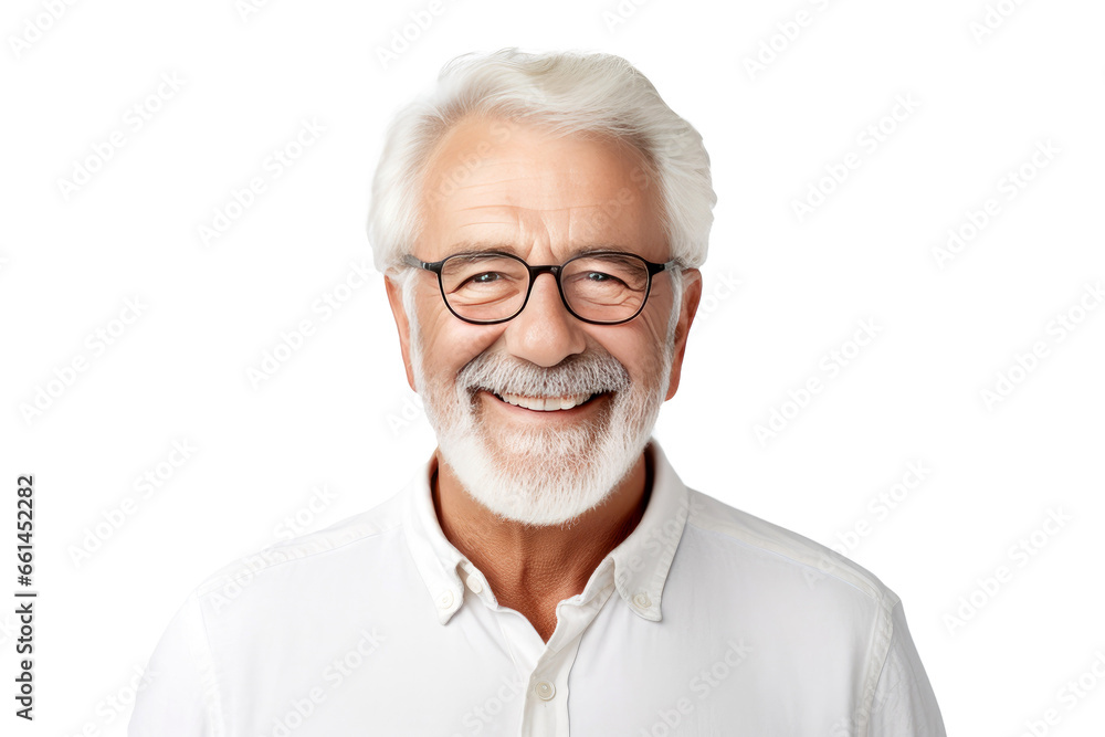 Portrait studio shot of an attractive, healthy senior man smiling relaxedly isolated on transparent png background. Portrait studio shot of an attractive, healthy senior man smiling relaxedly isolated on transparent png background.