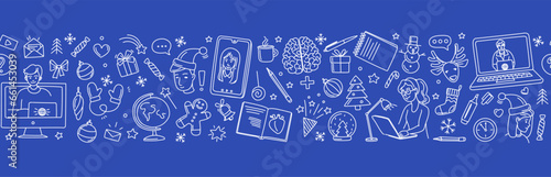 Christmas in an online school seamless background pattern