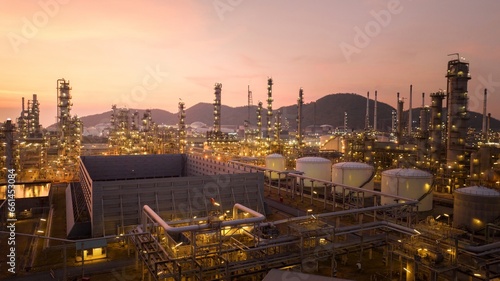 Oil Refinery pant. Gas Petrochemical Chemical Equipment Prodiction import export Concept, Crude Oil Refinery Plant Steel Pump Pipe line and Chimney and Cooling tower, Chemical Petrochemical plant