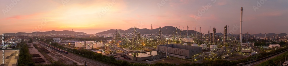 Oil Refinery pant. Gas Petrochemical Chemical Equipment Prodiction import export Concept, Crude Oil Refinery Plant Steel Pump Pipe line and Chimney and Cooling tower, Chemical Petrochemical plant