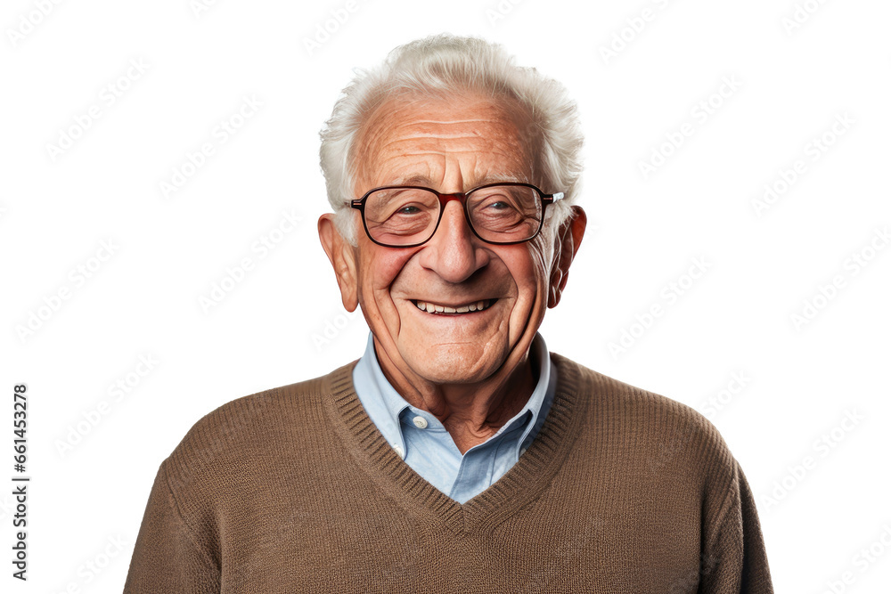 Portrait studio shot of an attractive, healthy senior man smiling relaxedly isolated on transparent png background. Portrait studio shot of an attractive, healthy senior man smiling relaxedly isolated on transparent png background.
