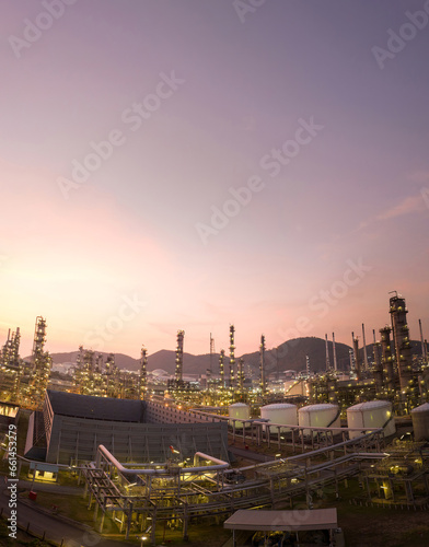Oil Refinery pant. Gas Petrochemical Chemical Equipment Prodiction import export Concept  Crude Oil Refinery Plant Steel Pump Pipe line and Chimney and Cooling tower  Chemical Petrochemical plant