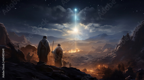 Christmas, shepherds following a star to Bethlehem photo