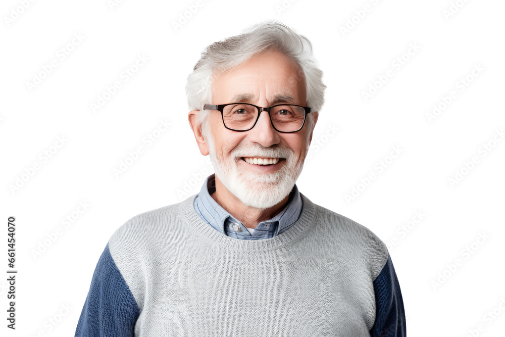 Portrait studio shot of an attractive, healthy senior man smiling relaxedly isolated on transparent png background. Portrait studio shot of an attractive, healthy senior man smiling relaxedly isolated on transparent png background.