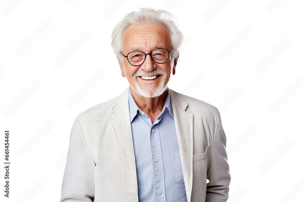 Portrait studio shot of an attractive, healthy senior man smiling relaxedly isolated on transparent png background. Portrait studio shot of an attractive, healthy senior man smiling relaxedly isolated on transparent png background.