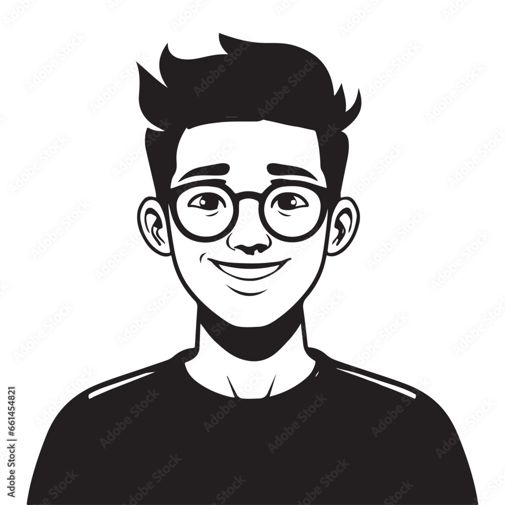 Black and white geek boy drawings on a white background