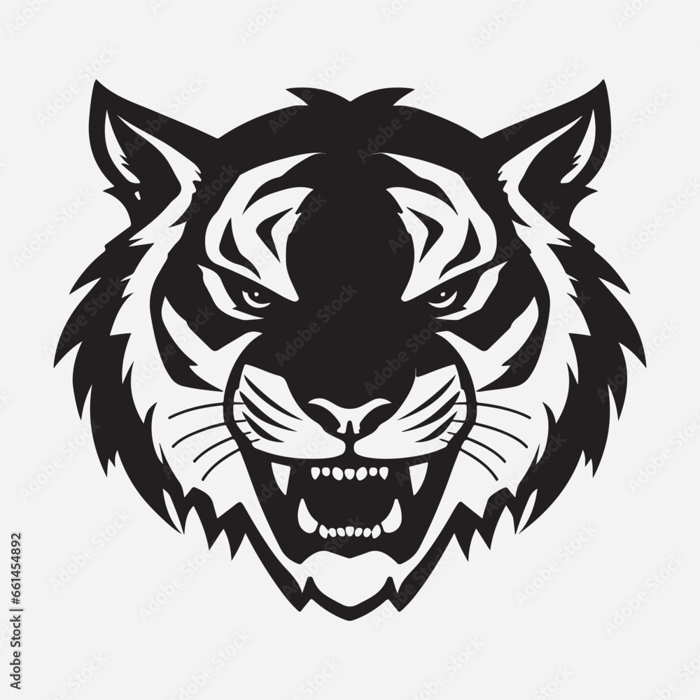 Black and white tiger face drawings on a white background Black and white tiger face drawings on a white background