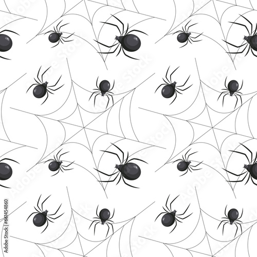 Seamless pattern, spiders in the web. Insects on a white background. Illustration, background, vector