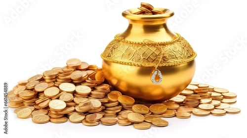 Dhanteras, Akshaya Tritiya, Golden kalash and coins, Generative ai