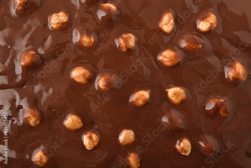 Cocoa cream texture with hazelnuts on top