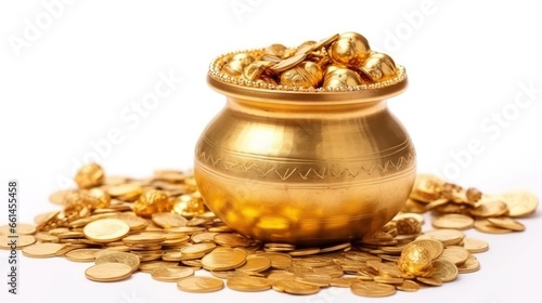 Dhanteras, Akshaya Tritiya, Golden kalash and coins, Generative ai